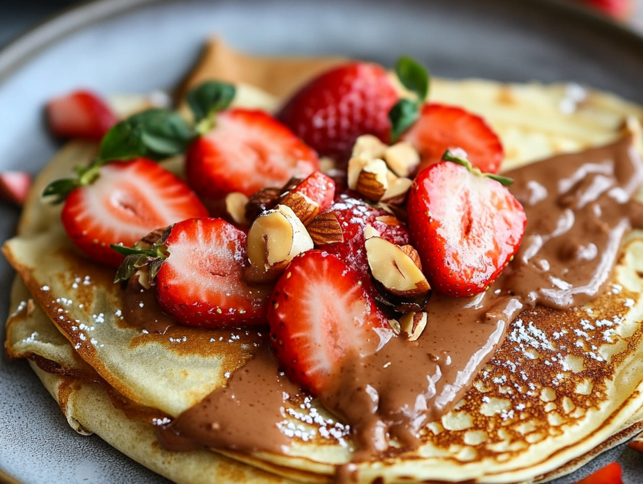 Dark Chocolate Hazelnut Crepes with Strawberries